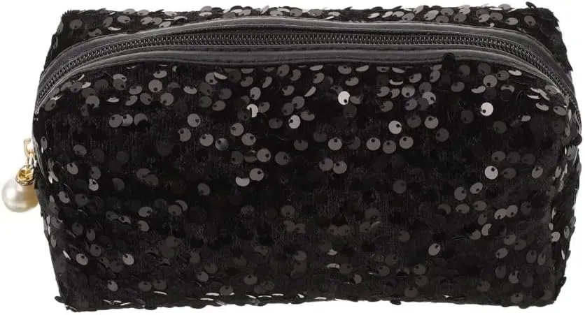 HomeSoGood Sequin Cosmetic Bag Large Glitter Makeup Zipper Bag Toiletry Bag Capacity Travel Cosmetic Handbag for Women Girls Travel Daily Use(Black)