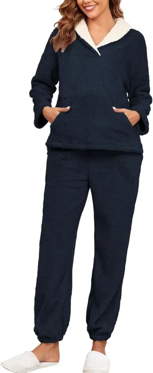 HOTIAN Women' s Fluffy Pajamas Set Fuzzy Fleece Pullover Pants Loungewear Sets Plush Pjs Sleepwear with Pockets