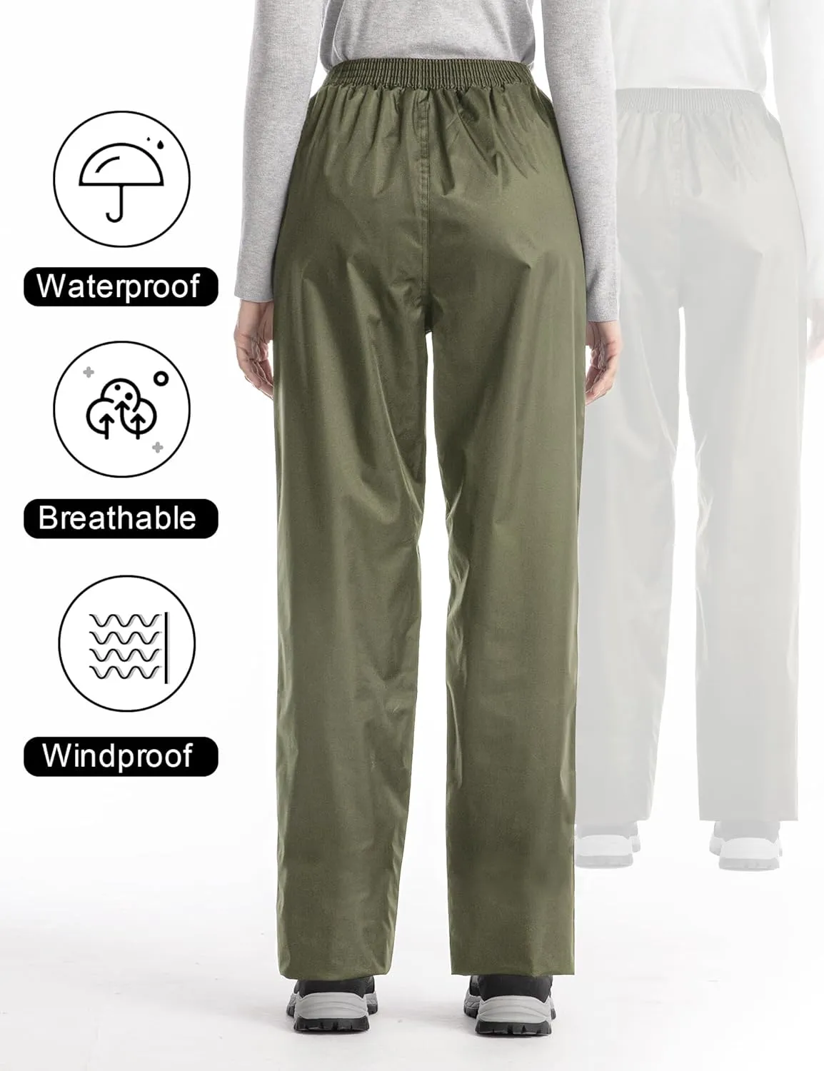 iCreek Women's Rain Pants Waterproof Hiking Pants Windproof Lightweight Over Pants Work Rain Outdoor for Golf, Fishing