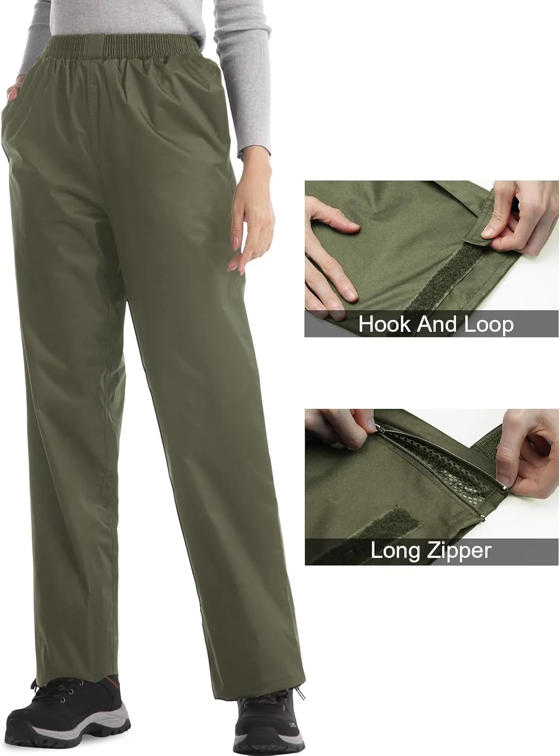 iCreek Women's Rain Pants Waterproof Hiking Pants Windproof Lightweight Over Pants Work Rain Outdoor for Golf, Fishing