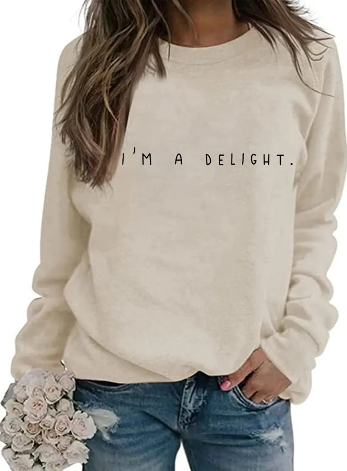 I'M A Delight Sweatshirt Women Funny Saying Letter Print Crewneck Pullover Humor Sarcastic Sayings Long Sleeve Tops