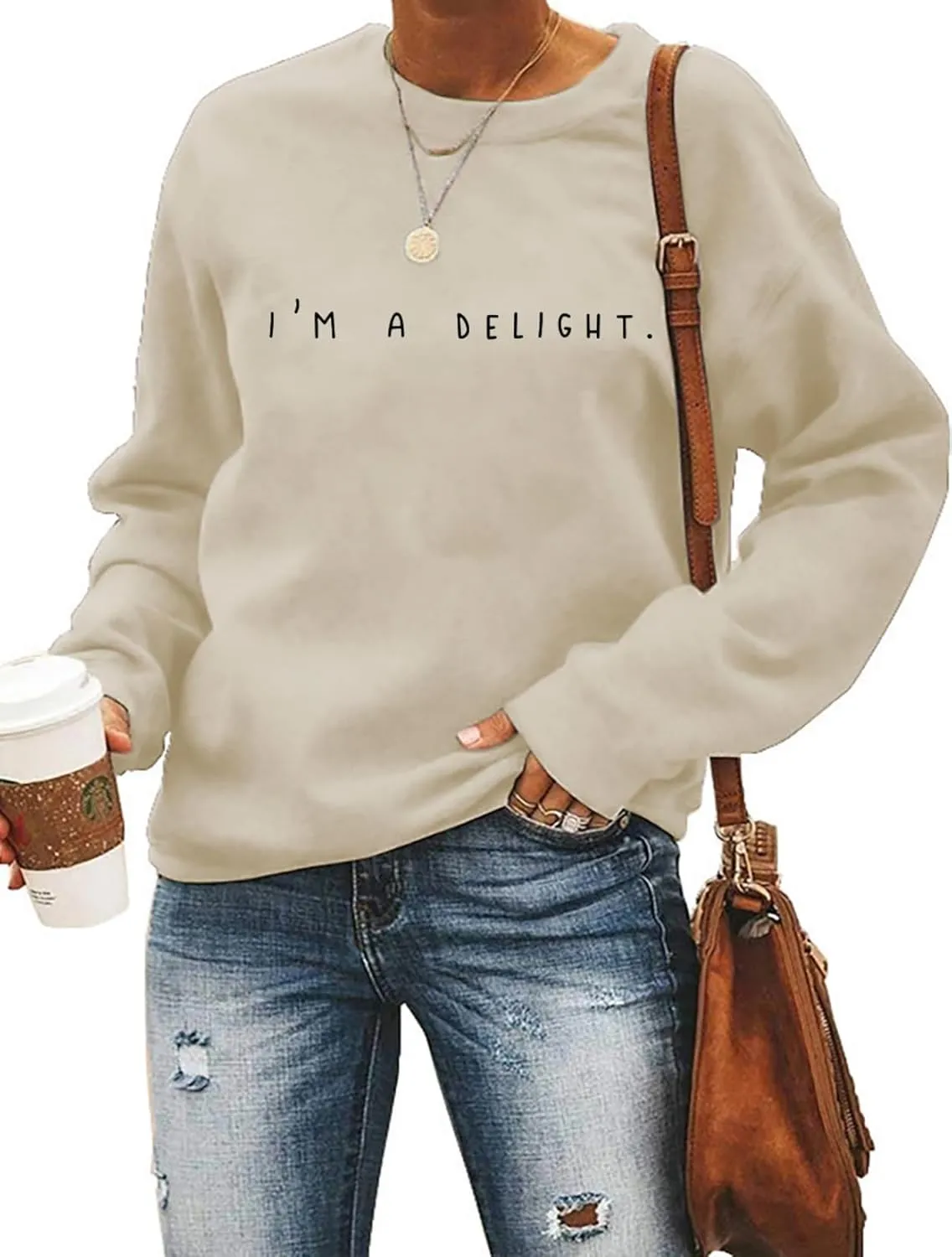 I'M A Delight Sweatshirt Women Funny Saying Letter Print Crewneck Pullover Humor Sarcastic Sayings Long Sleeve Tops