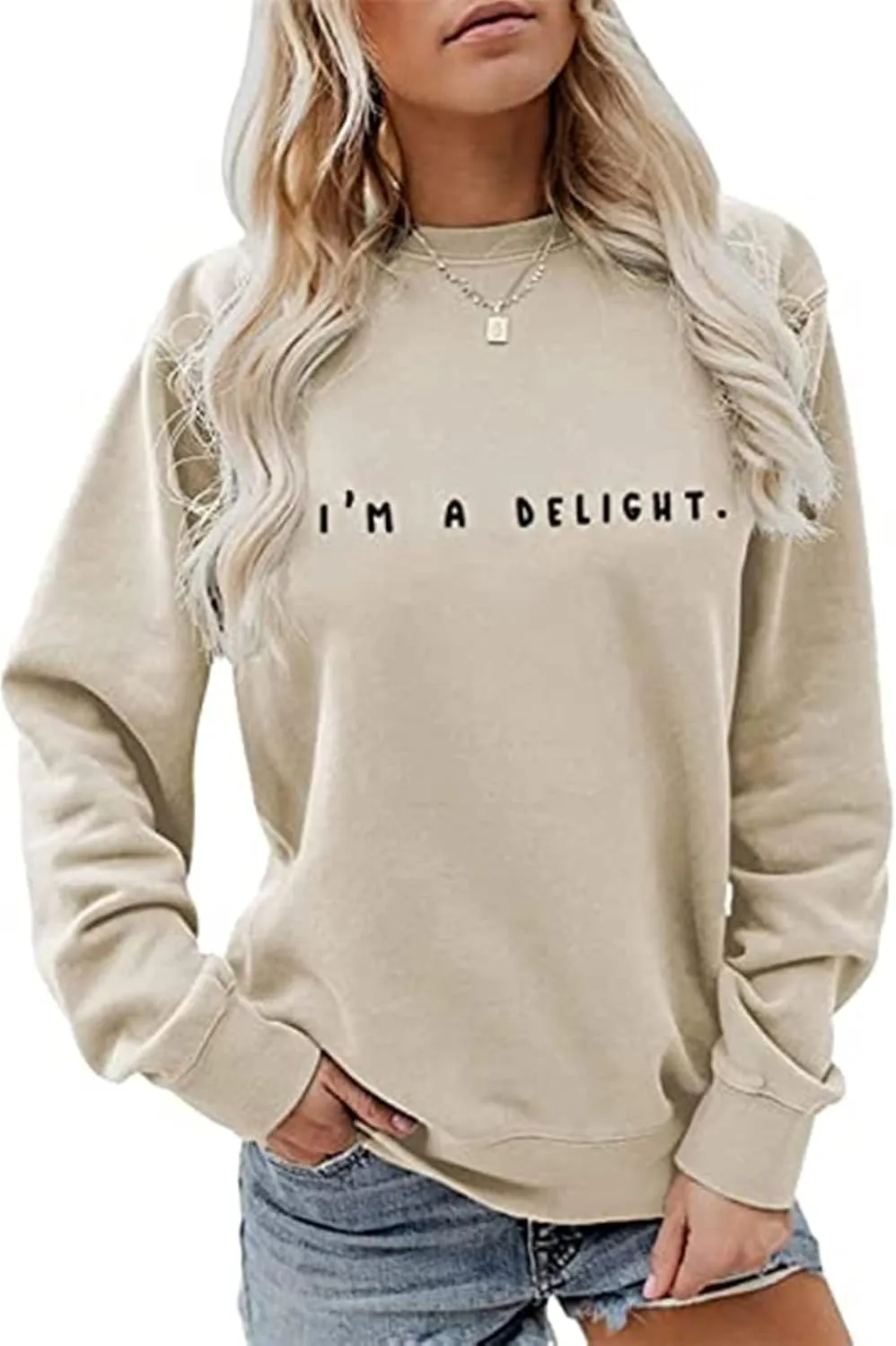I'M A Delight Sweatshirt Women Funny Saying Letter Print Crewneck Pullover Humor Sarcastic Sayings Long Sleeve Tops