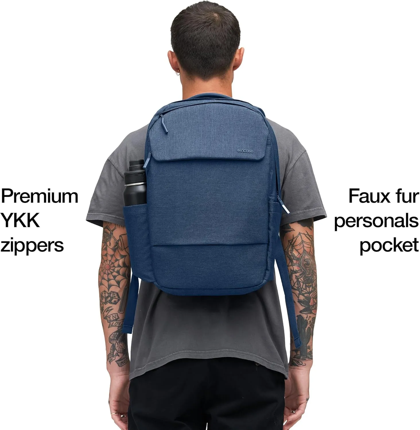 Incase Crosstown Backpack 20L  Durable Backpack Work, Travel & Daily Use  Faux Fur laptop pocket. External Zippered Pocket, Water Bottle Slips & Travel Pass-Through. Navy