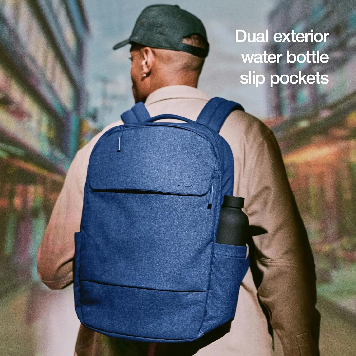 Incase Crosstown Backpack 20L  Durable Backpack Work, Travel & Daily Use  Faux Fur laptop pocket. External Zippered Pocket, Water Bottle Slips & Travel Pass-Through. Navy