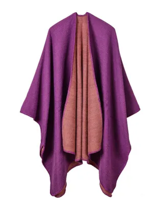 Irregular Contrast Color Women Cloak Coats