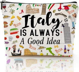 Italy Travel Makeup Bag, Italy Travel Souvenir Gift Cosmetic Bag for Travelers Besties Girls Friends Travel Lovers, Large Linen Toiletry Organizer Zipper Bag for Daily Use (Italy)