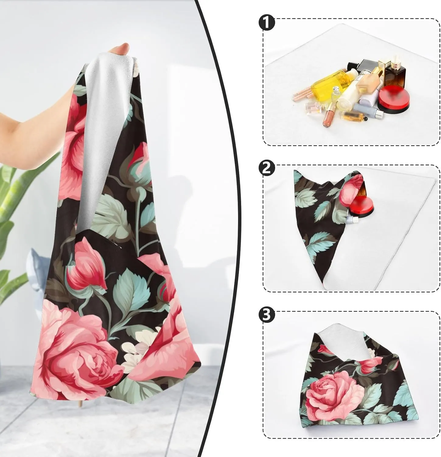 J JOYSAY Vintage Red Roses Self-Adhesive Magic Cloth Makeup Bag Magic Bag Travel Protective Wrap for Travel Daily Use,21.7 In