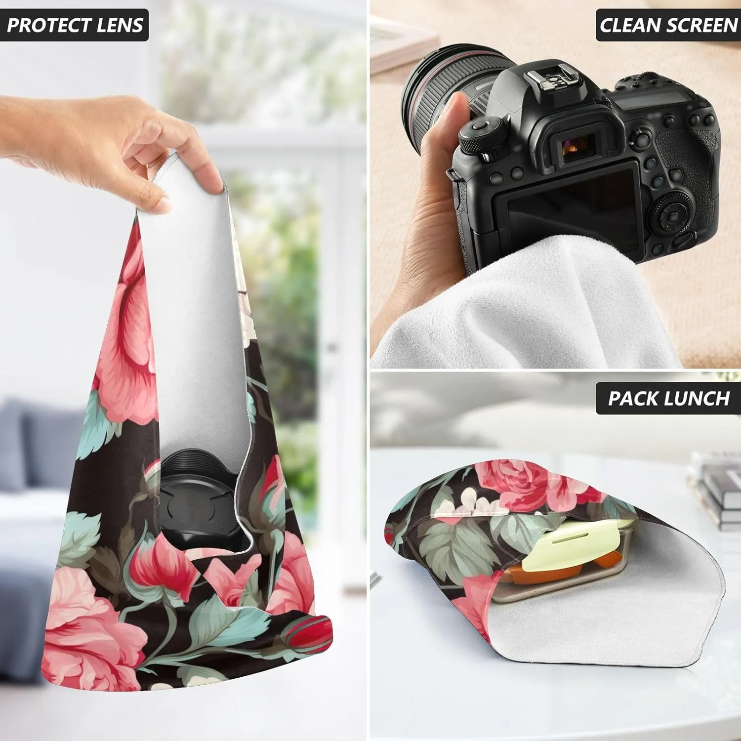 J JOYSAY Vintage Red Roses Self-Adhesive Magic Cloth Makeup Bag Magic Bag Travel Protective Wrap for Travel Daily Use,21.7 In