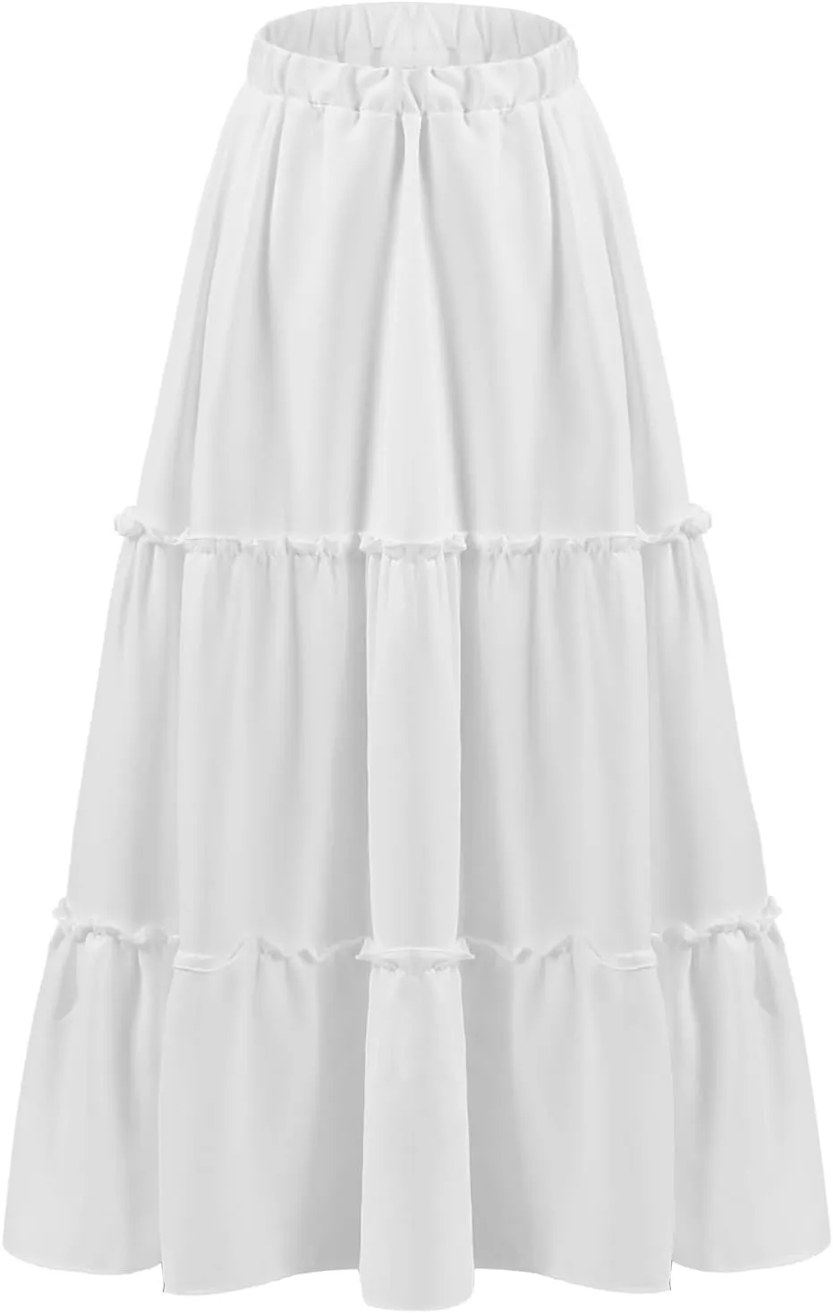 Jane Shine Women's Summer Boho Maxi A-Line Long Skirts Elastic High Waist Ruffle Swing Beach Dress with Lining