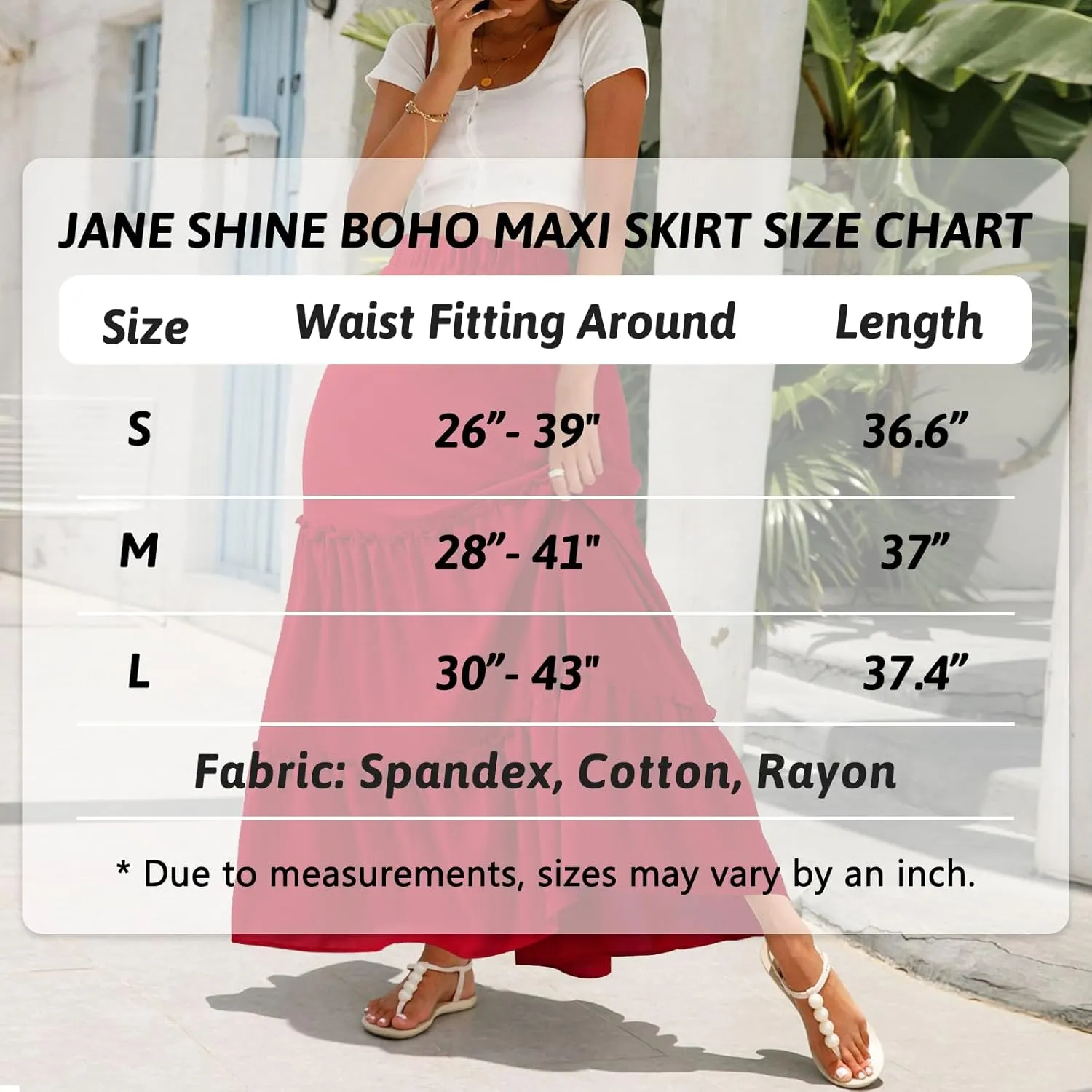 Jane Shine Women's Summer Boho Maxi A-Line Long Skirts Elastic High Waist Ruffle Swing Beach Dress with Lining