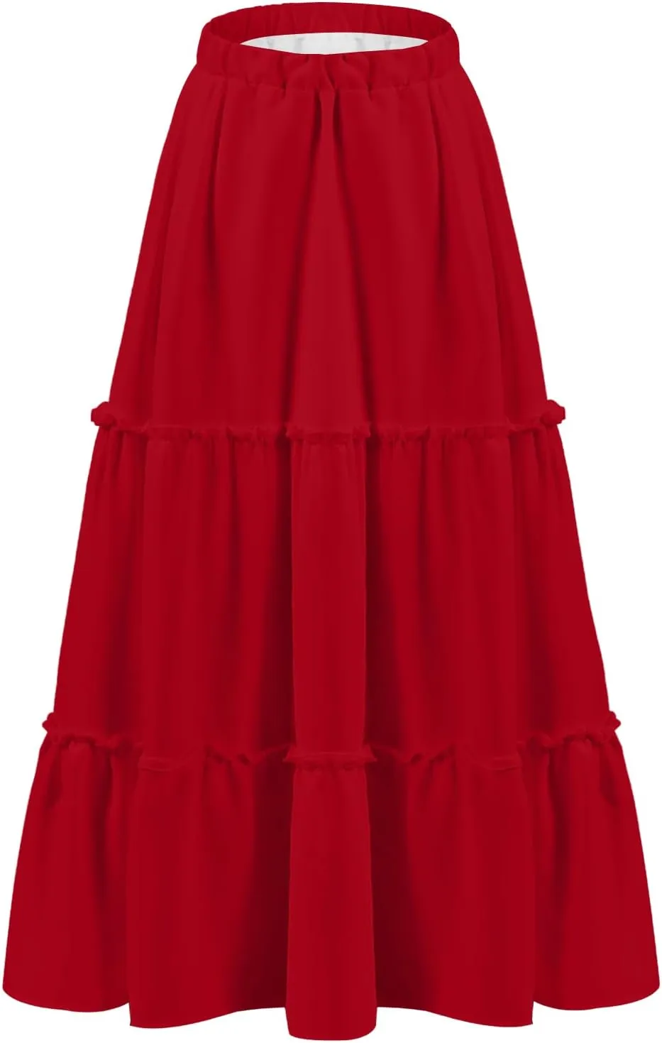 Jane Shine Women's Summer Boho Maxi A-Line Long Skirts Elastic High Waist Ruffle Swing Beach Dress with Lining