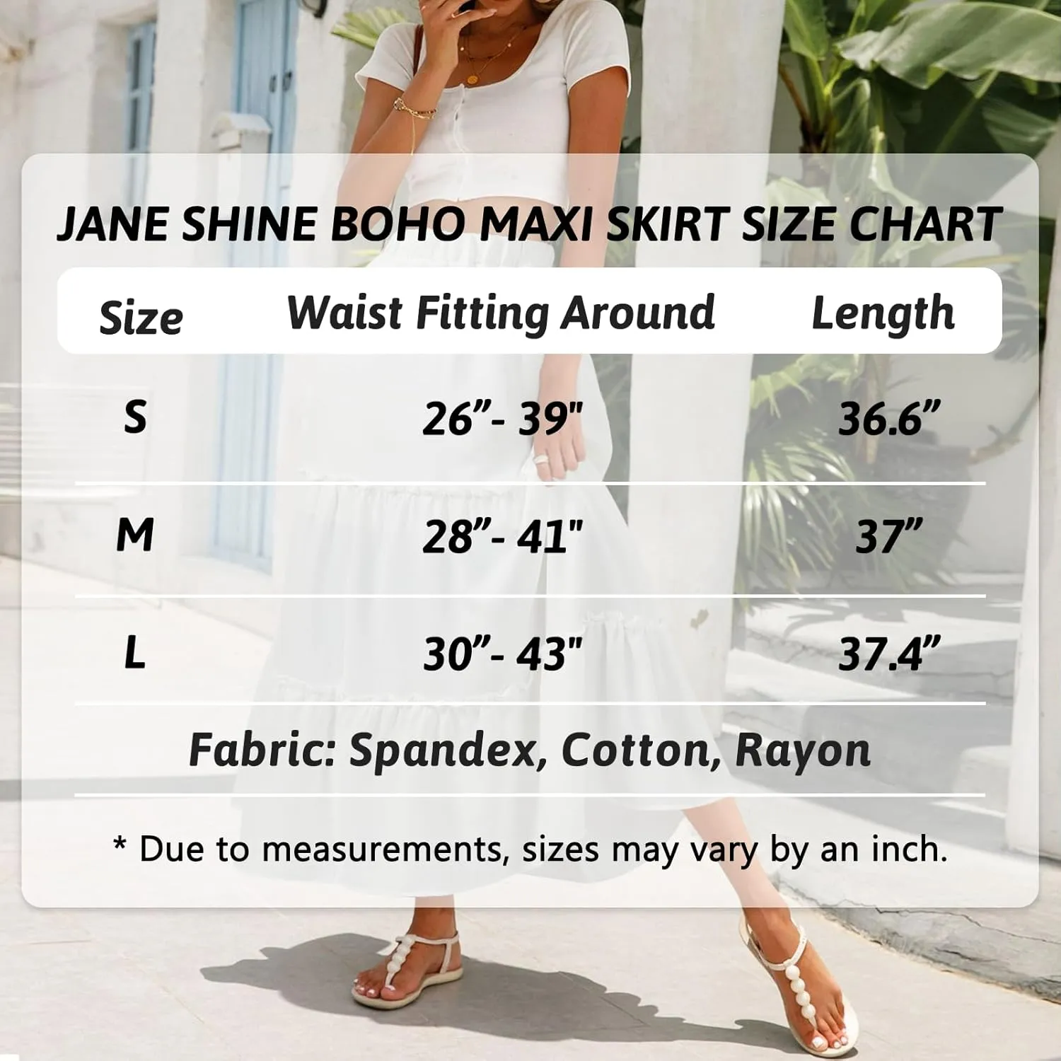 Jane Shine Women's Summer Boho Maxi A-Line Long Skirts Elastic High Waist Ruffle Swing Beach Dress with Lining