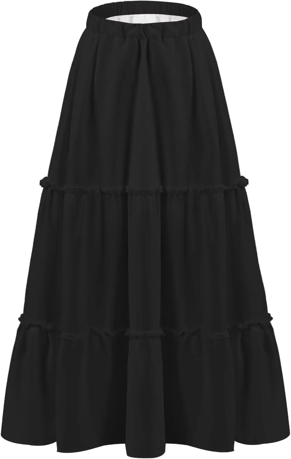 Jane Shine Women's Summer Boho Maxi A-Line Long Skirts Elastic High Waist Ruffle Swing Beach Dress with Lining