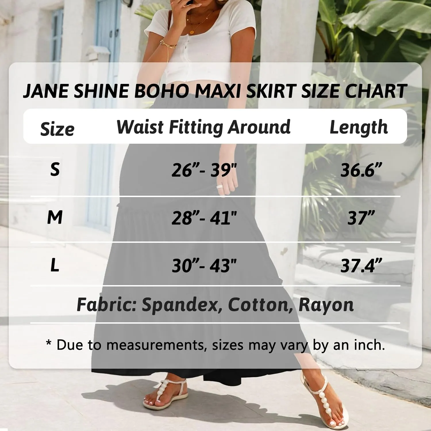 Jane Shine Women's Summer Boho Maxi A-Line Long Skirts Elastic High Waist Ruffle Swing Beach Dress with Lining