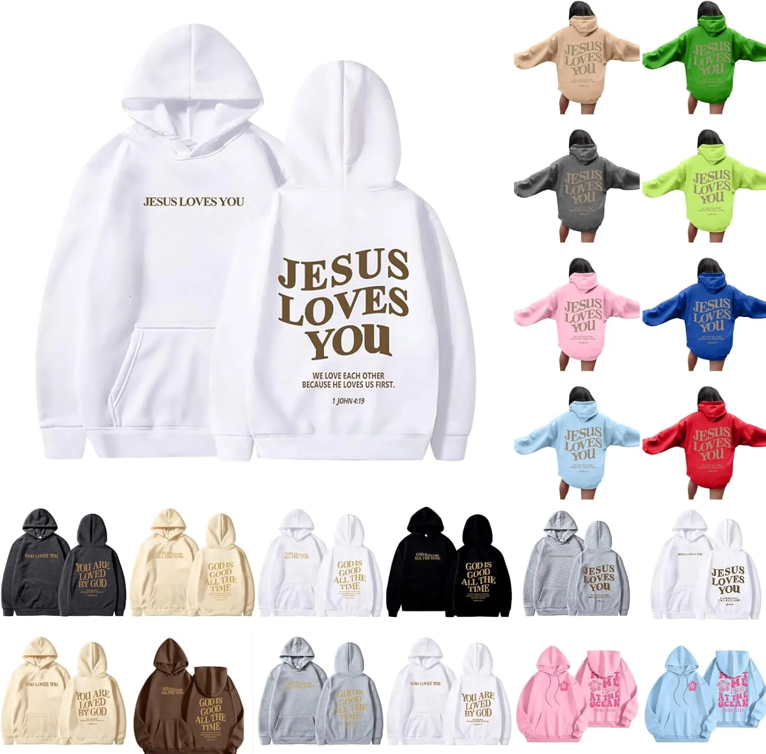 Jesus Hoodie Jesus Loves You Religious Sweatshirt Jesus Saves Faith Long Sleeve Pullover Tops Faith Over Fear Hoodie
