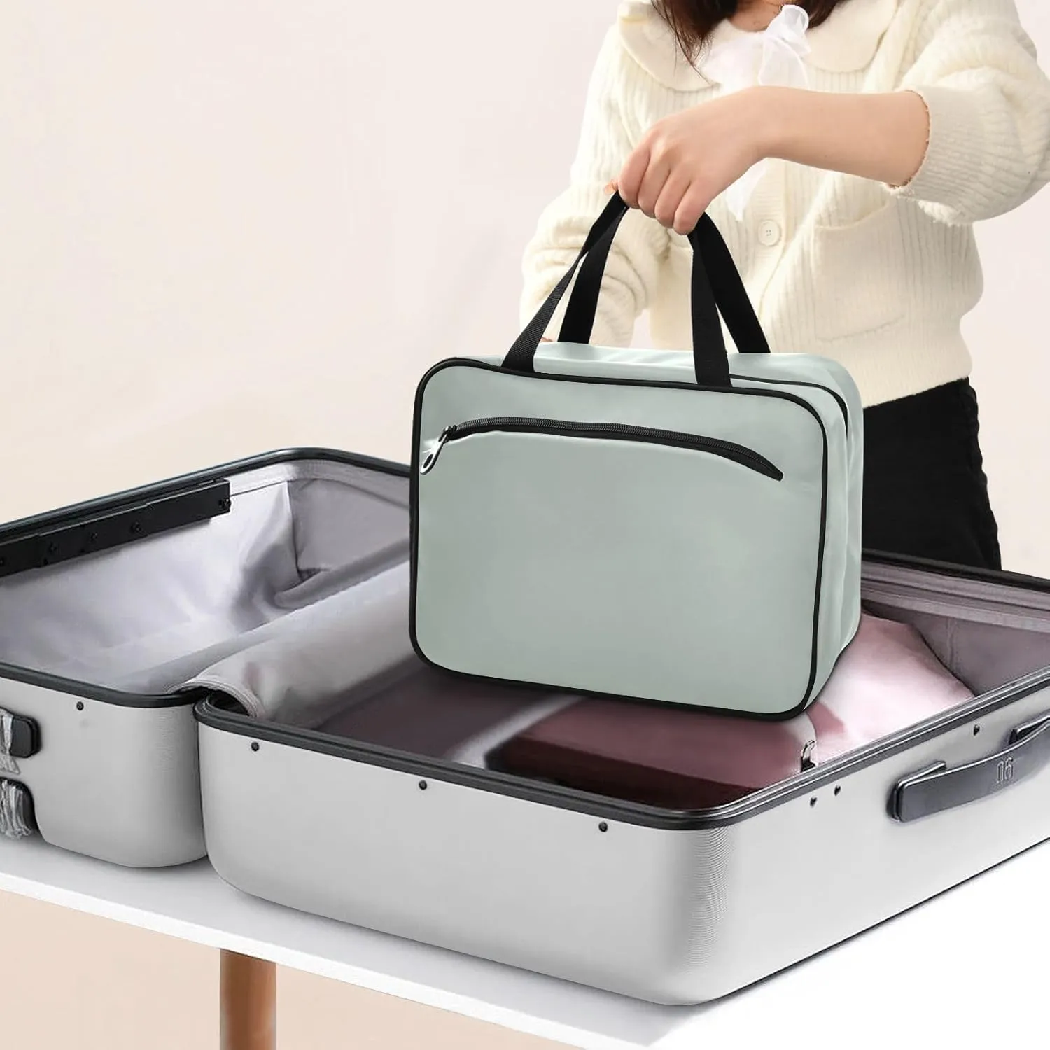 Joko Ivery Celadon Travel Toiletry Bag with Hanging Hook Large Makeup Cosmetic Case for Women Men Packing Organizers with 4 Compartments for Daily Use Travel Accessories
