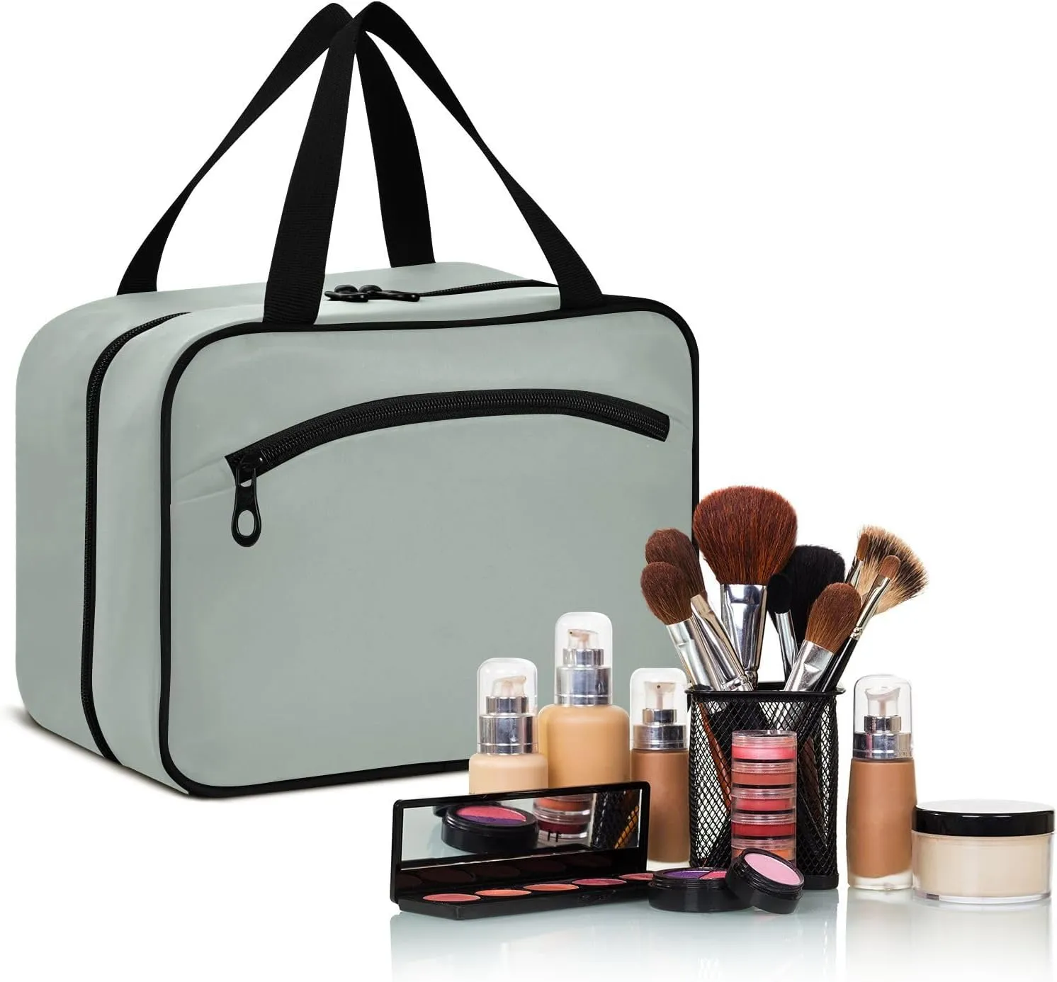 Joko Ivery Celadon Travel Toiletry Bag with Hanging Hook Large Makeup Cosmetic Case for Women Men Packing Organizers with 4 Compartments for Daily Use Travel Accessories