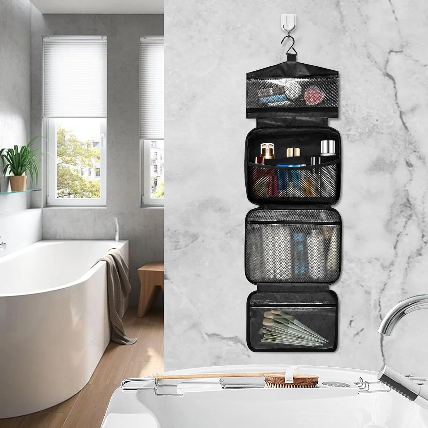 Joko Ivery Celadon Travel Toiletry Bag with Hanging Hook Large Makeup Cosmetic Case for Women Men Packing Organizers with 4 Compartments for Daily Use Travel Accessories