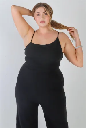 Junior Plus Black Sleeveless Asymmetrical Neck Two Pocket Side Jumpsuit /2-2-2