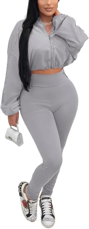 KANSOON Track Suits for Women Set 2 Piece Workout Sets Long Sleeve Crop Jacket Yoga Leggings Sweatsuits Jogging Suits