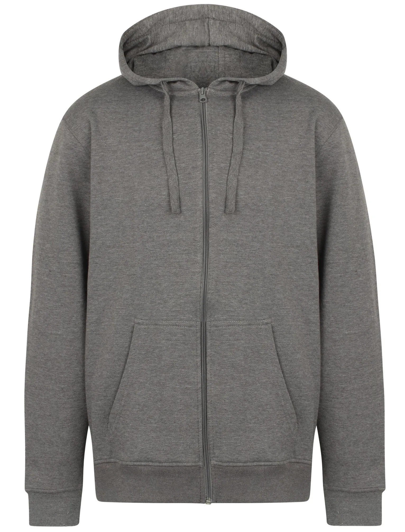 Kesler Brush Back Fleece Basic Zip Through Hoodie In Grey