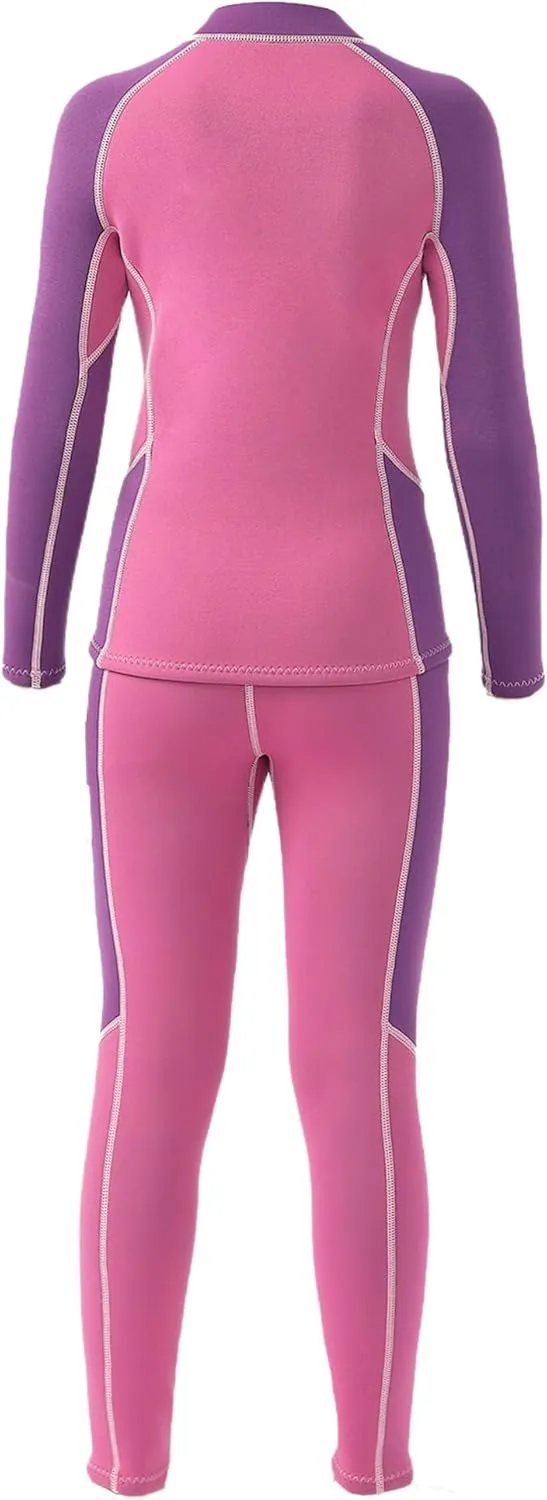 Kids Girls 2Pcs 2.5mm Neoprene Long Sleeve Swimsuit Diving Wetsuit Swim Tops and Pants Thermal Surfing Suit