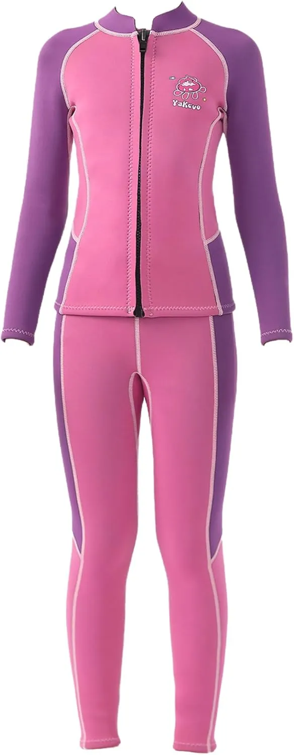 Kids Girls 2Pcs 2.5mm Neoprene Long Sleeve Thermal Swimsuit Surfing Diving Wet Suit Swim Tops and Pants