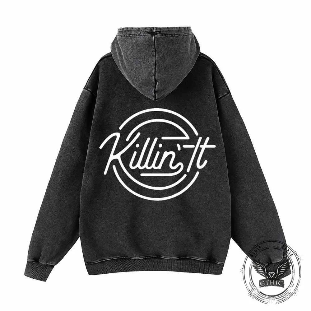 Killin It Round Print Vintage Washed Hoodie
