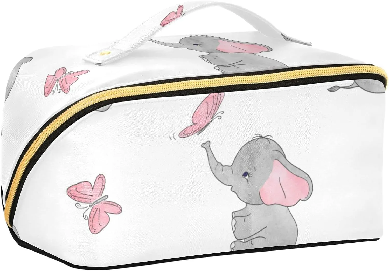 KLL Elephant Butterfly Large Capacity Makeup Bag, Portable Toiletry Bag Cosmetic Bag with Dividers and Handle for Travel, Daily Use