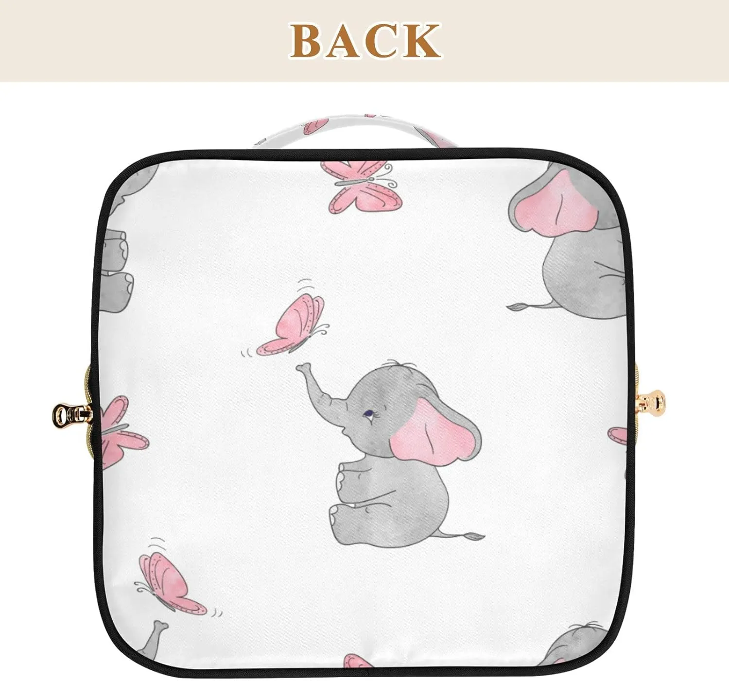 KLL Elephant Butterfly Large Capacity Makeup Bag, Portable Toiletry Bag Cosmetic Bag with Dividers and Handle for Travel, Daily Use