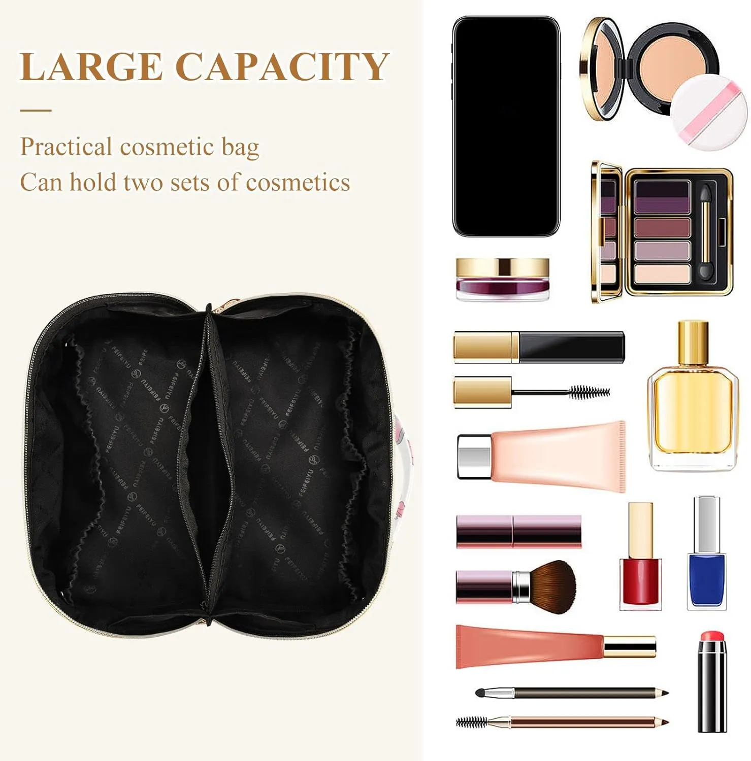 KLL Elephant Butterfly Large Capacity Makeup Bag, Portable Toiletry Bag Cosmetic Bag with Dividers and Handle for Travel, Daily Use