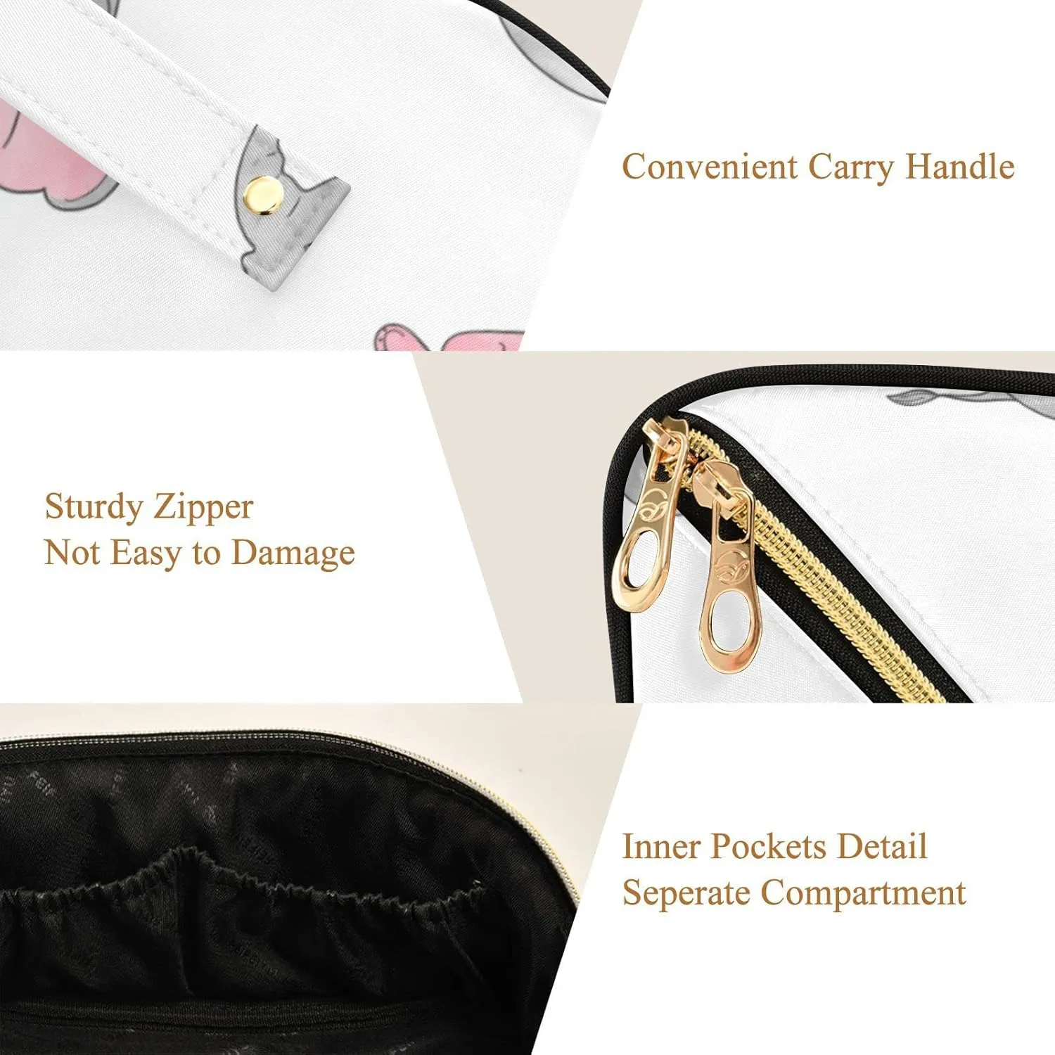 KLL Elephant Butterfly Large Capacity Makeup Bag, Portable Toiletry Bag Cosmetic Bag with Dividers and Handle for Travel, Daily Use