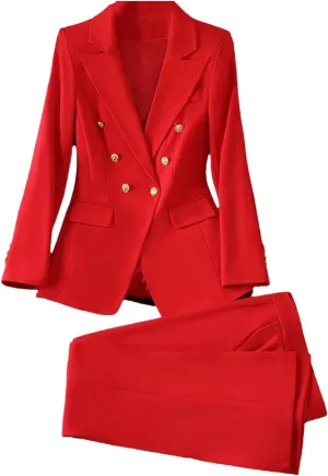 Ladies Winter Slim Fit Work Wear Pant Suit Women Button Formal Jacket Blazer and Trouser 2 Piece Set