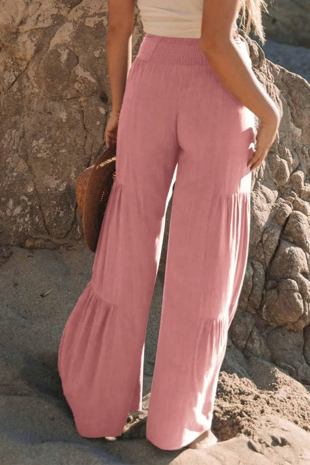 Lafural Women Summer High Waisted Cotton Linen Flare Palazzo Pants Beach Pant Long Bell Bottom Lounge Trousers