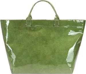 Large Capacity PVC Top Handle Bag for Women with Stylish Letter Print Handbag Kraft Paper Bag for Office and Daily Use