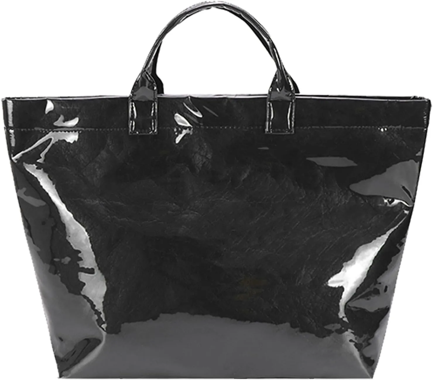 Large Capacity PVC Top Handle Bag for Women with Stylish Letter Print Handbag Kraft Paper Bag for Office and Daily Use