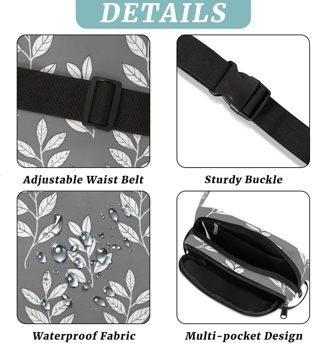 Leaf Pattern Crossbody Bags for Women Trendy Waterproof Fanny Pack with Adjustable Strap Fanny Pack for Travel Shopping Running and Daily Use
