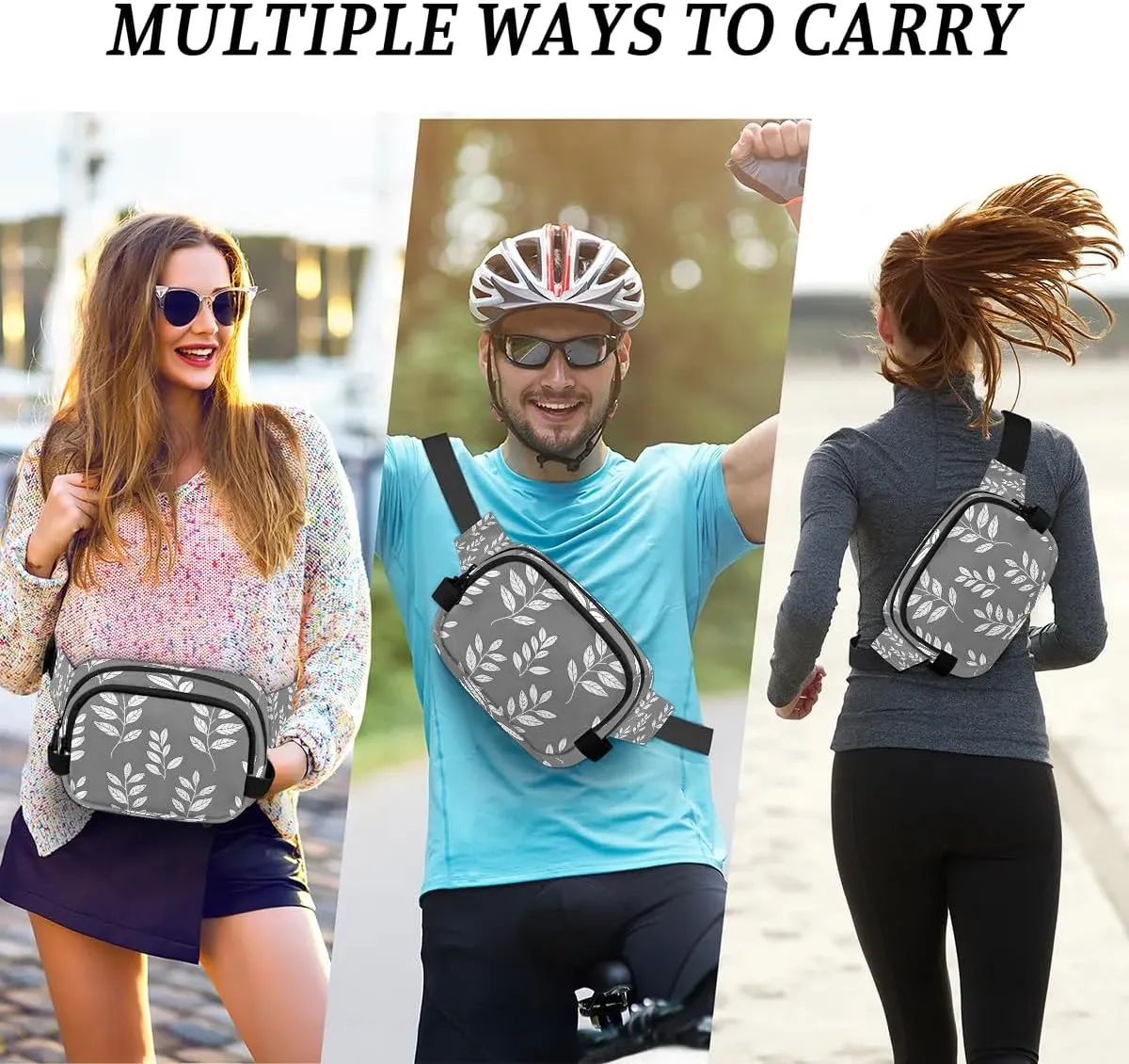 Leaf Pattern Crossbody Bags for Women Trendy Waterproof Fanny Pack with Adjustable Strap Fanny Pack for Travel Shopping Running and Daily Use