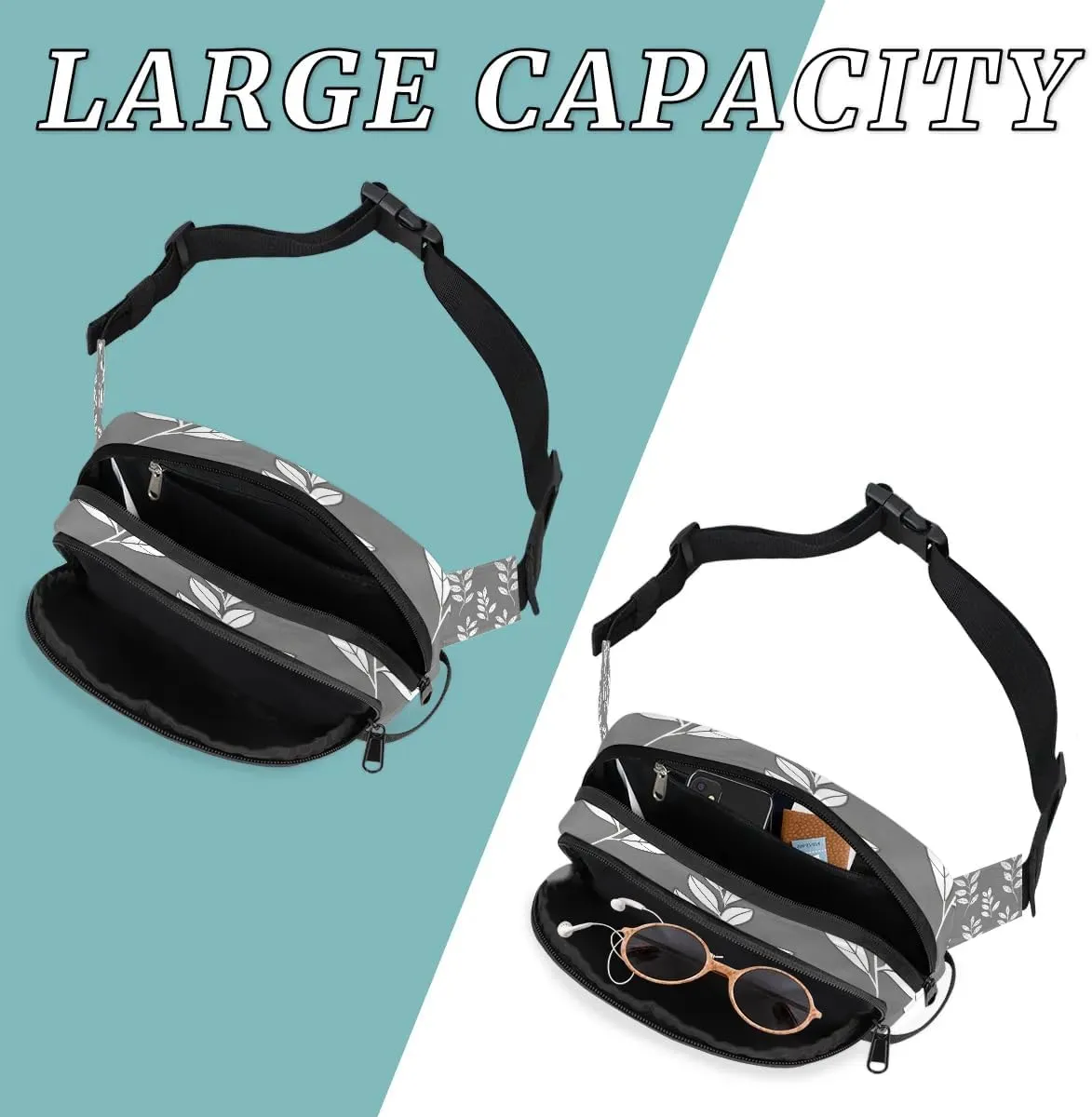 Leaf Pattern Crossbody Bags for Women Trendy Waterproof Fanny Pack with Adjustable Strap Fanny Pack for Travel Shopping Running and Daily Use