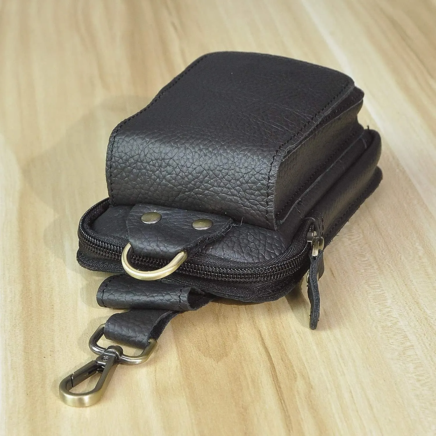 Le'aokuu Mens Womens Unisex Genuine Leather Fanny Waist Hip Bum Hook Belt Hang Bag Pack 1609