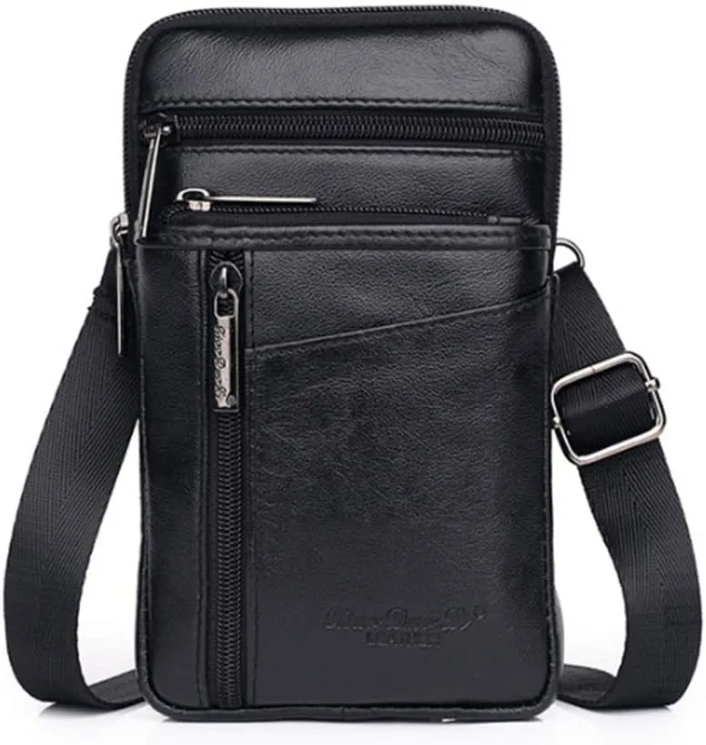 Leather Cell Belt Loop Case Waist Bag Mini Travel Messager Pouch Pack Purse Wallet Business Outdoor Activities or Daily Use for 6.0" S Size Style2-Black