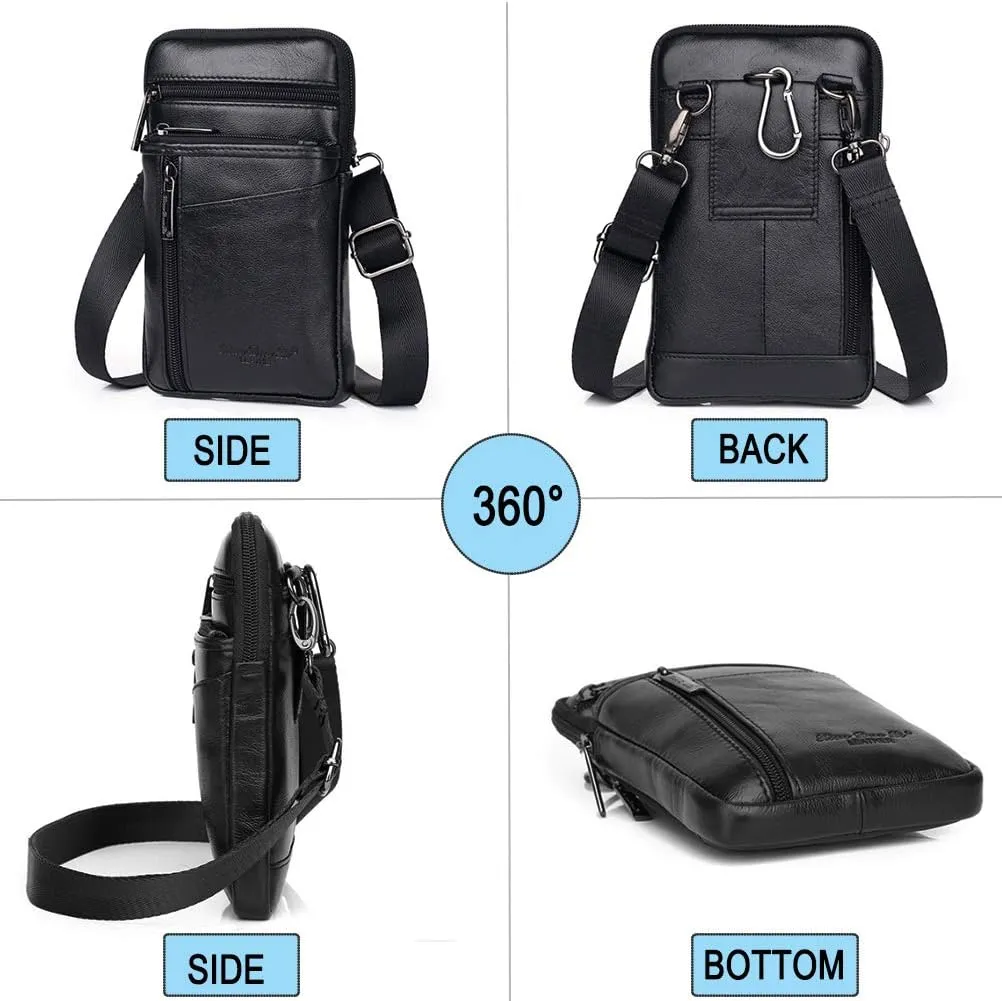 Leather Cellphone Belt Loop Case Waist Bag Mini Travel Messager Pouch Pack Purse Wallet Business Outdoor Activities or Daily Use for 6.0" S Size Style2-Black