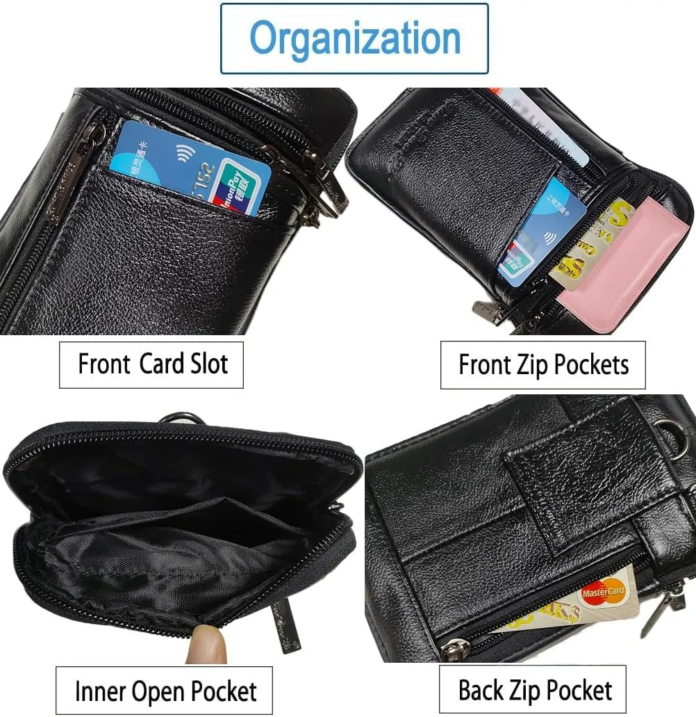 Leather Cellphone Belt Loop Case Waist Bag Mini Travel Messager Pouch Pack Purse Wallet Business Outdoor Activities or Daily Use for 6.0" S Size Style2-Black