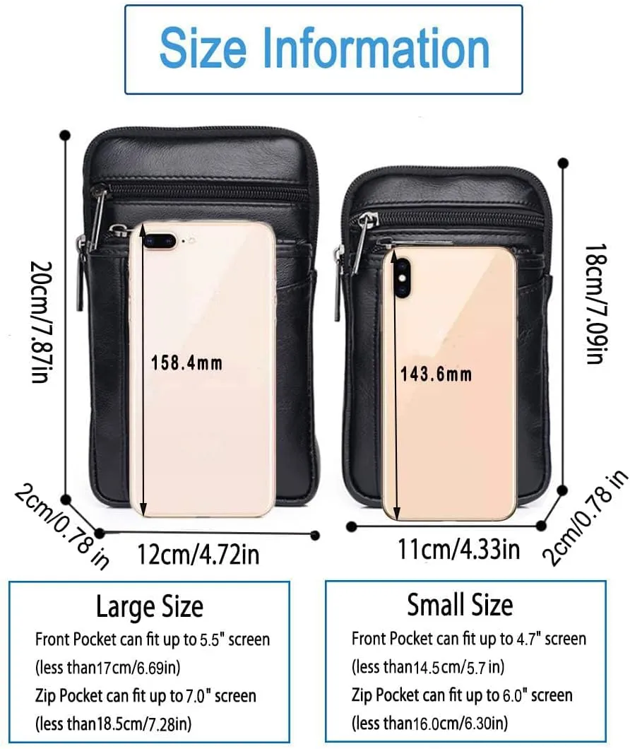 Leather Cellphone Belt Loop Case Waist Bag Mini Travel Messager Pouch Pack Purse Wallet Business Outdoor Activities or Daily Use for 6.0" S Size Style2-Black