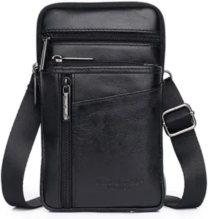 Leather Cellphone Belt Loop Case Waist Bag Mini Travel Messager Pouch Pack Purse Wallet Business Outdoor Activities or Daily Use for 6.0" S Size Style2-Black