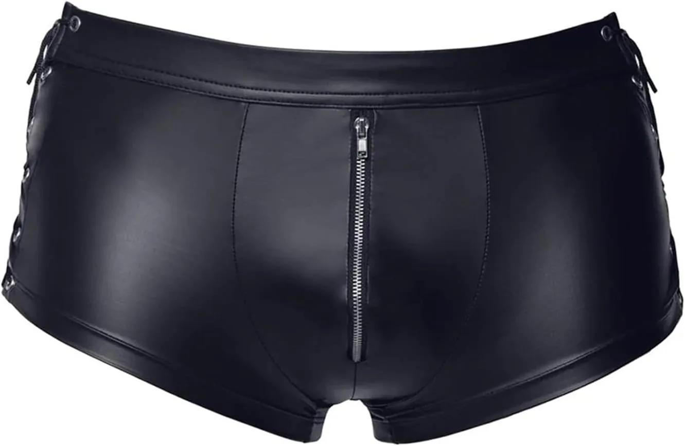 Leather Lingerie Sets for MenLace Up Sleeveless Tops and Low Waist Boxer Briefs 2 Pieces SetClubwear Nightclub