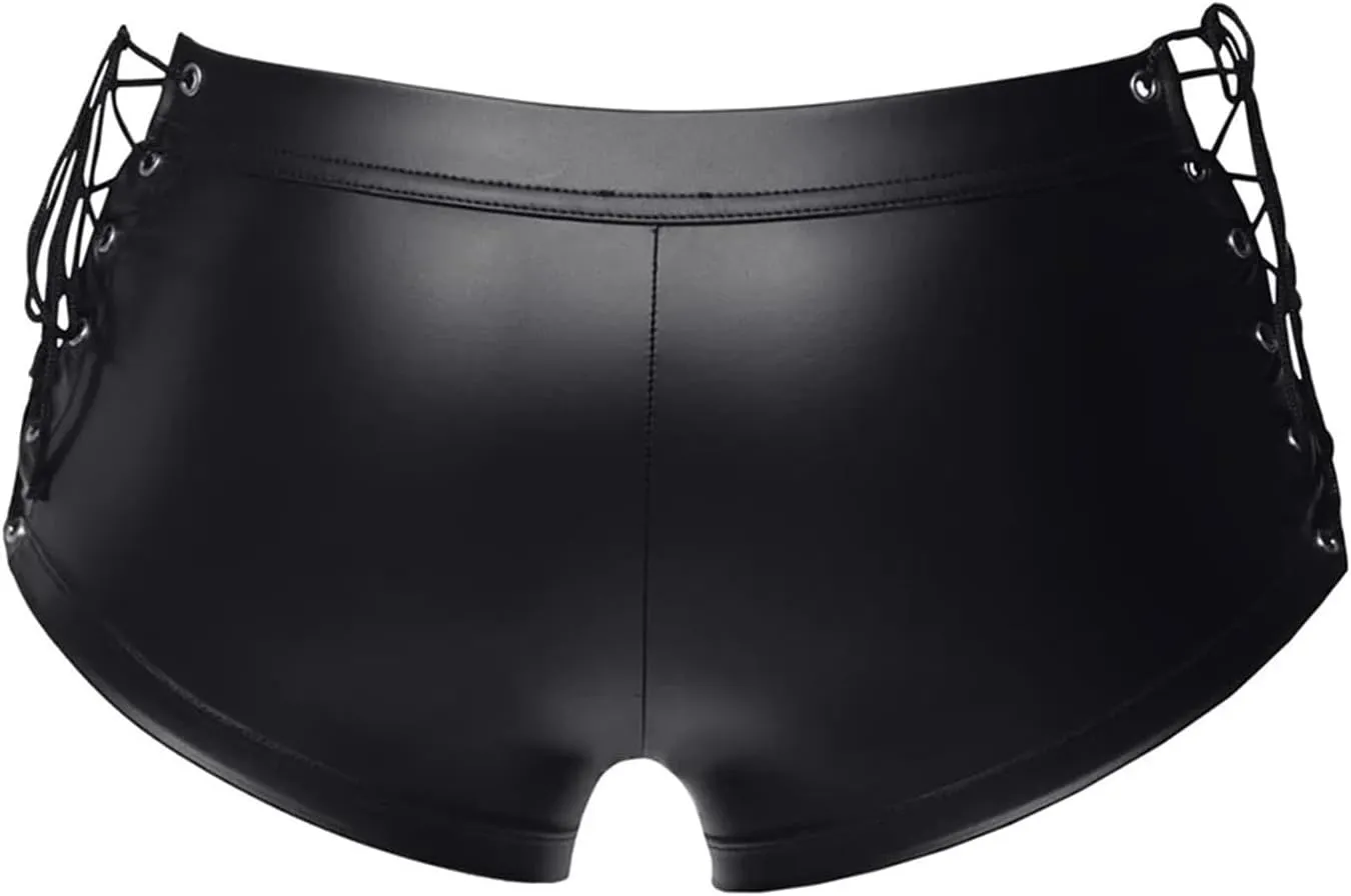Leather Lingerie Sets for MenLace Up Sleeveless Tops and Low Waist Boxer Briefs 2 Pieces SetClubwear Nightclub