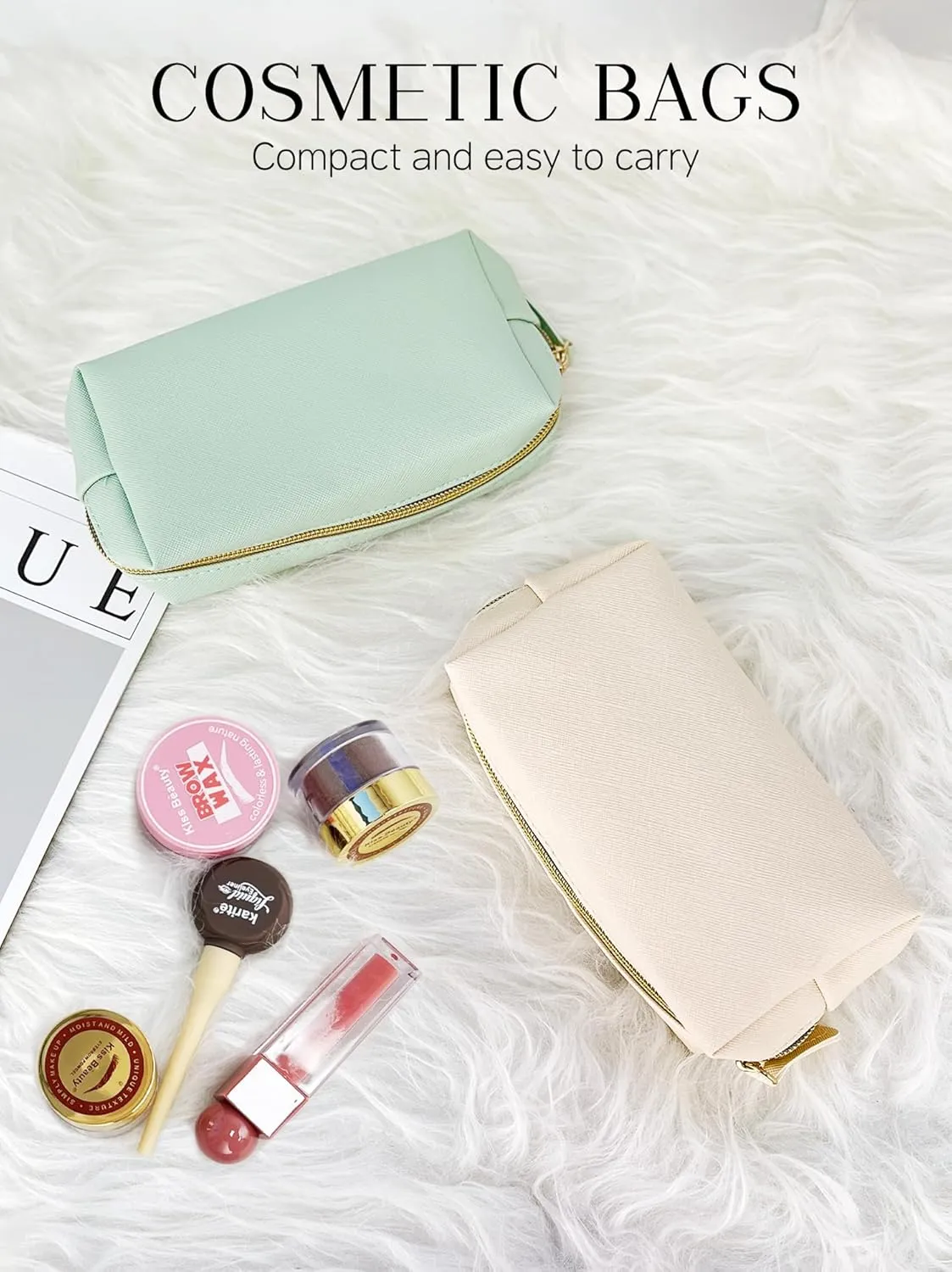Leather Makeup Bag Set - Womens Small Cosmetic Bag for Purse with Pencils, Large Black Relavel Makeup Bag for Purse - Perfect for Travel and Daily Use