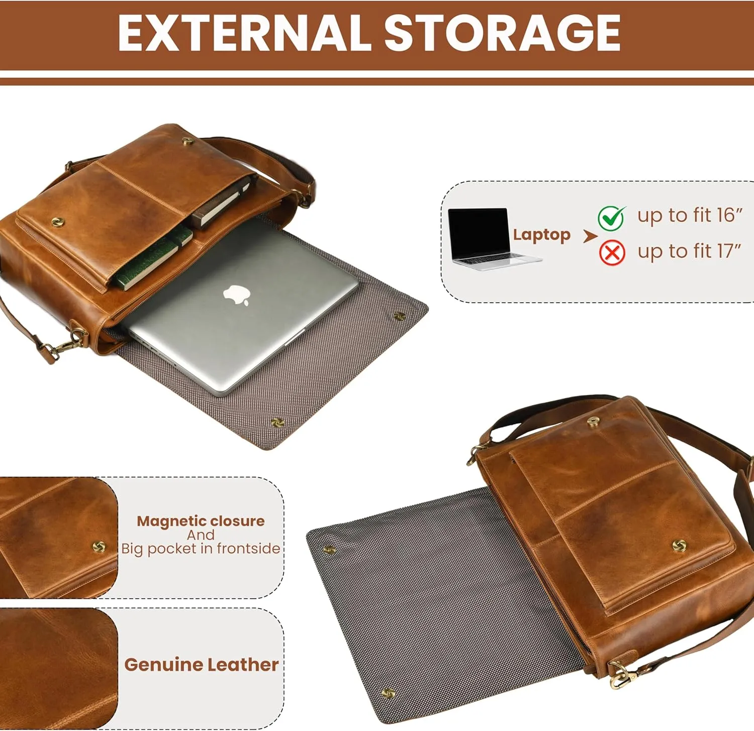 LEATHER VILLAGE Vintage Leather Messenger Bag15.5" Handmade Satchel for Men & Women Shoulder Bag Office, Travel & Daily Use